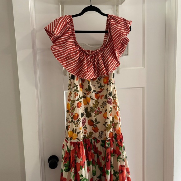 Maeve Anthropologie Off-the-Shoulder Mixed Print Midi Dress Floral Small Cotton - Picture 3 of 7